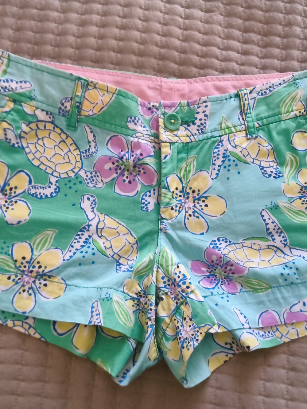 Lilly Pulitzer Sea Turtle Floral Print Shorts - Mint, Yellow, Pink